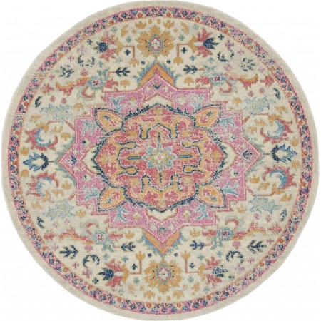 Palacedesigns 5 ft. Round Ivory & Pink Medallion Area Rug PA3651694